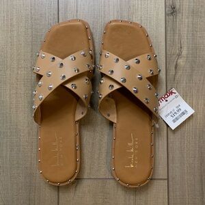 Studded Tan Slide Sandals